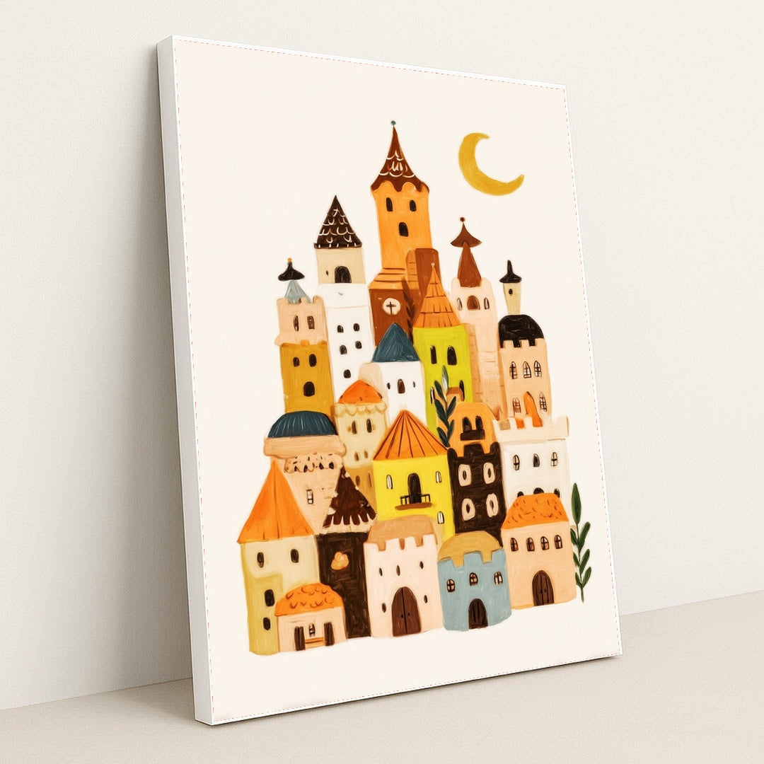 Moon Over the Storybook Village by Melissa King - White Frame Stretchiez
