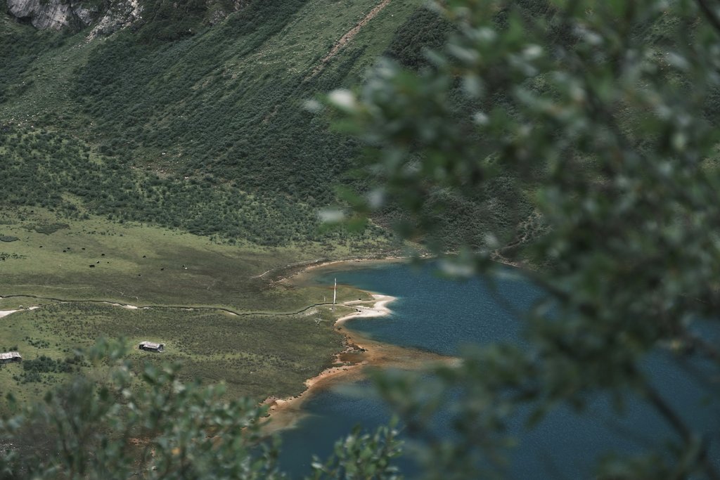 tee Lau - A serene view of a lake surrounded by a lush green mountainside.