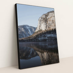 Snow-Capped Mountain and Pine Forest Reflected in Calm Lake by Ahmet Yüksek ✪ - Black Frame Stretchiez