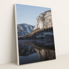 Snow-Capped Mountain and Pine Forest Reflected in Calm Lake by Ahmet Yüksek ✪ - White Frame Stretchiez