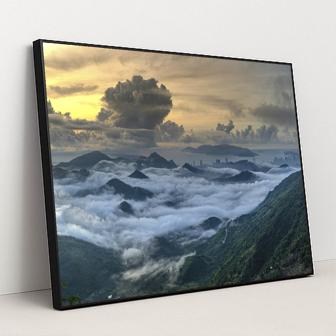 Mountain Sunset Vista by Quang Nguyen Vinh - Black Frame Stretchiez