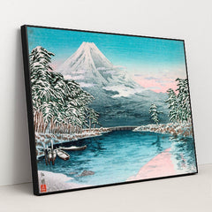 Mt. Fuji from Tagonoura, Snow Scene (1932) by Takahashi Hiroaki - Black Frame Stretchiez