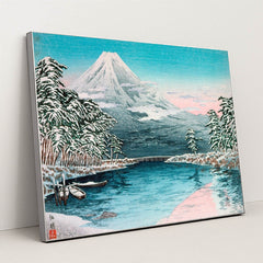 Mt. Fuji from Tagonoura, Snow Scene (1932) by Takahashi Hiroaki - Silver Frame Stretchiez