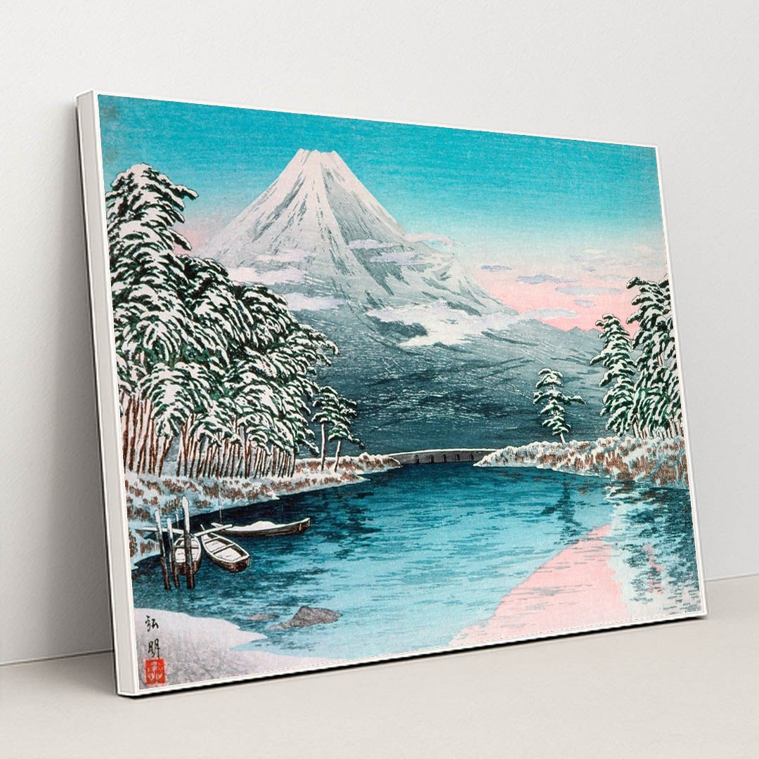 Mt. Fuji from Tagonoura, Snow Scene (1932) by Takahashi Hiroaki - White Frame Stretchiez