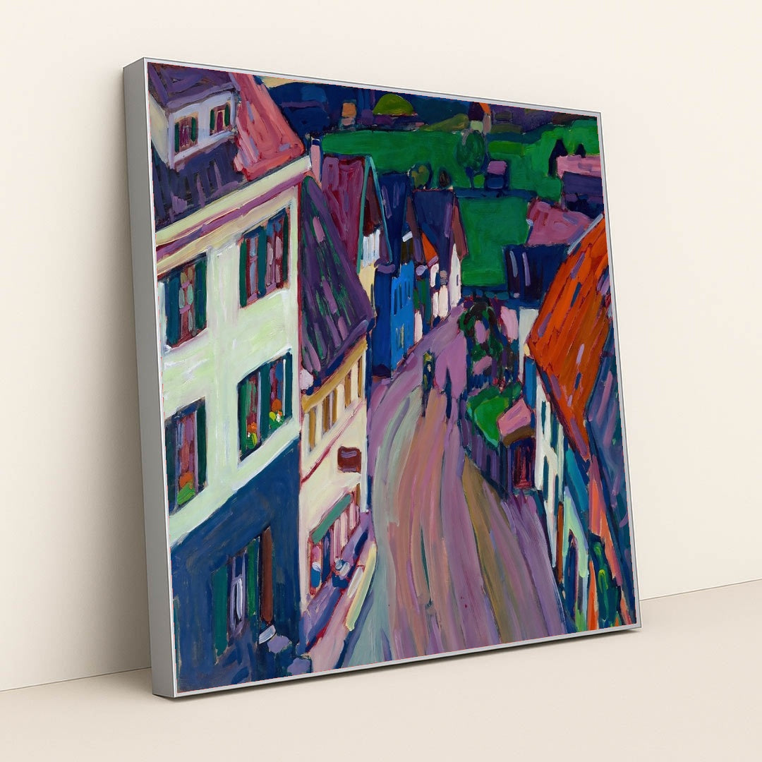 Murnau – View from the window of the Griesbräu (1908) by Wassily Kandinsky - Silver Frame Stretchiez