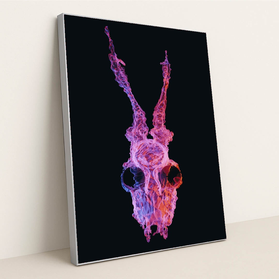 Neon Animal Skull with Antlers by Marek Piwnicki - Silver Frame Stretchiez