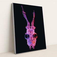 Neon Animal Skull with Antlers by Marek Piwnicki - Silver Frame Stretchiez