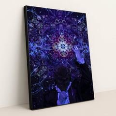 Neon Kaleidoscope Portrait by Sid Dalal - Black Frame Stretchiez