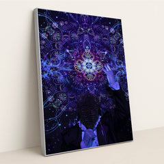 Neon Kaleidoscope Portrait by Sid Dalal - Silver Frame Stretchiez
