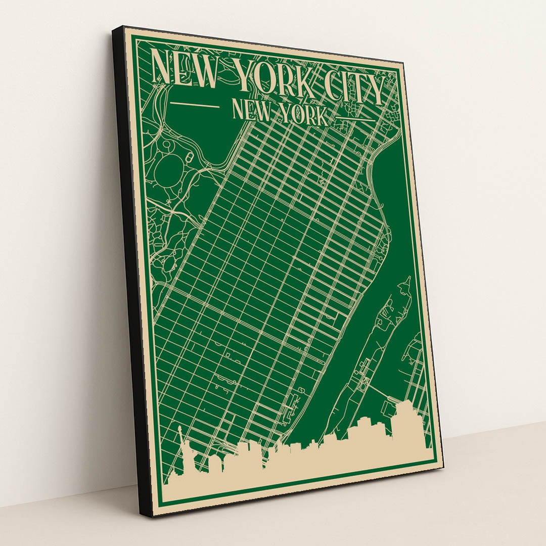 New York City Urban Blueprint Map by Anonymous - Black Frame Stretchiez