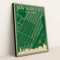 New York City Urban Blueprint Map by Anonymous - Black Frame Stretchiez