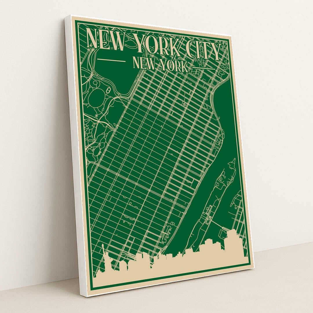 New York City Urban Blueprint Map by Anonymous - White Frame Stretchiez