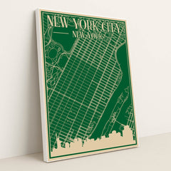 New York City Urban Blueprint Map by Anonymous - White Frame Stretchiez