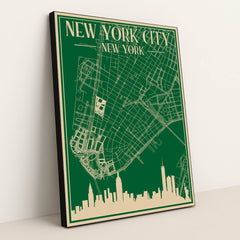 Blueprint of Downtown New York City Architecture by Anonymous - Black Frame Stretchiez