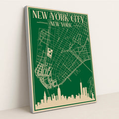 Blueprint of Downtown New York City Architecture by Anonymous - Silver Frame Stretchiez