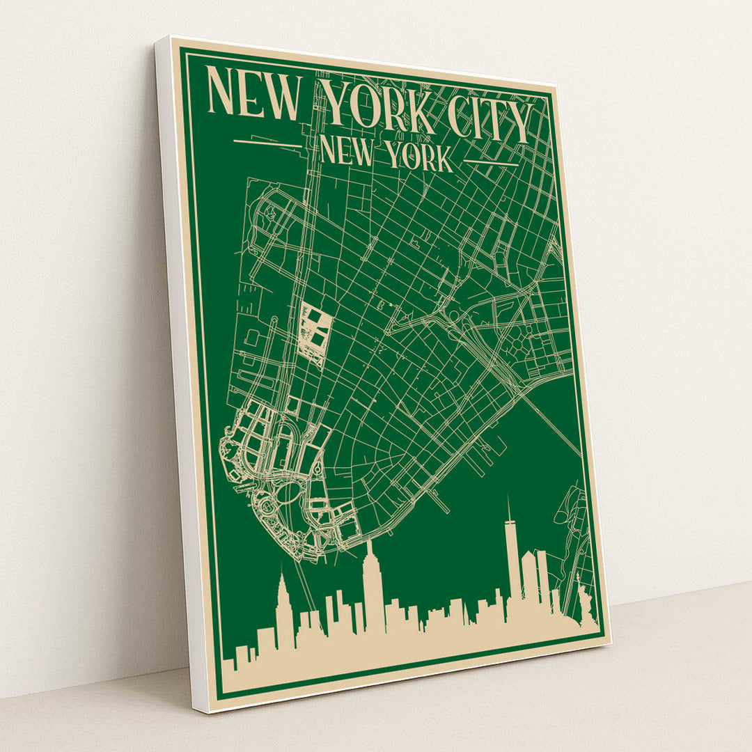 Blueprint of Downtown New York City Architecture by Anonymous - White Frame Stretchiez