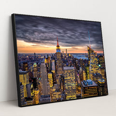 Timeless New York Skyline: Sunset Views by Anonymous - Black Frame Stretchiez