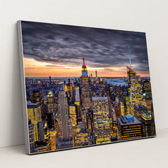 Timeless New York Skyline: Sunset Views by Anonymous - Silver Frame Stretchiez