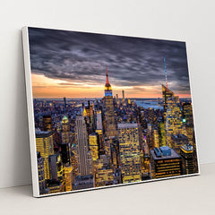 Timeless New York Skyline: Sunset Views by Anonymous - White Frame Stretchiez