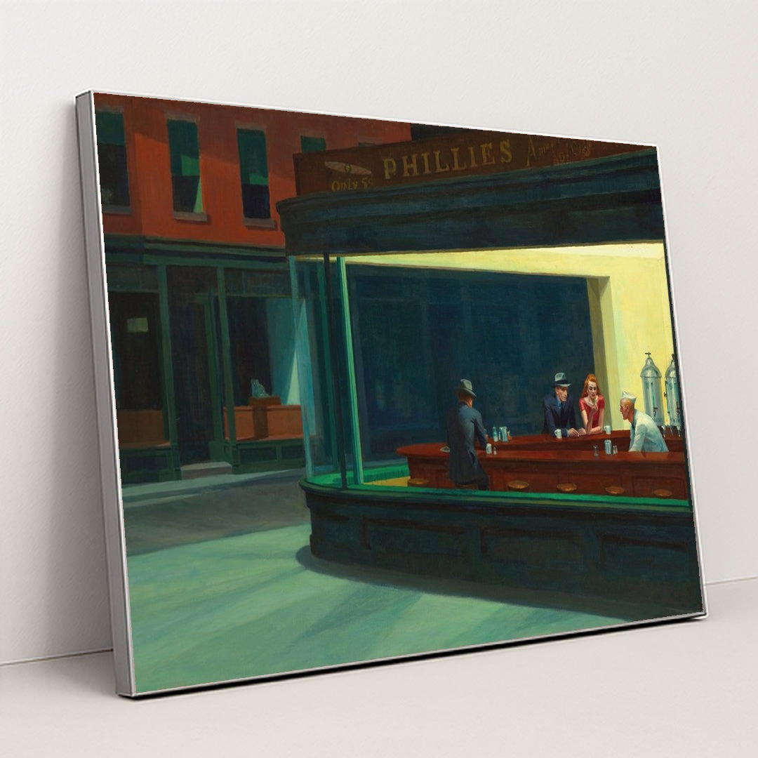 Nighthawks by Edward Hopper - Silver Frame Stretchiez