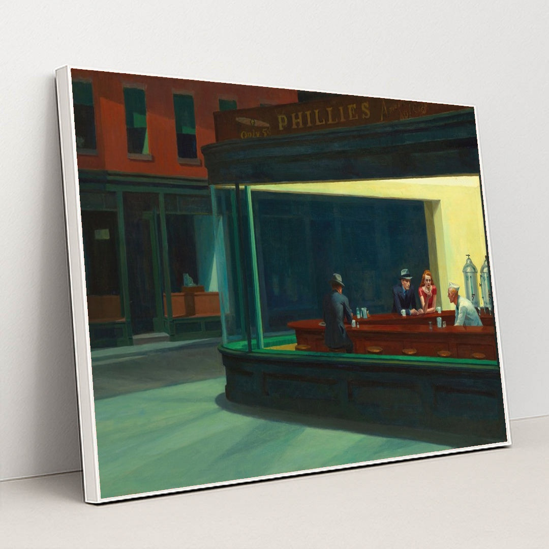 Nighthawks by Edward Hopper - White Frame Stretchiez