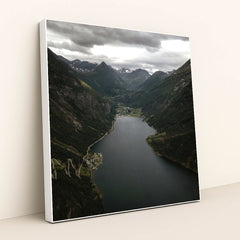Geirangerfjord Waterway Surrounded by Steep Mountain Slopes in Norway by Roberto Shumski - White Frame Stretchiez