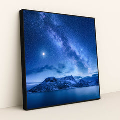 Starlit Fjords: Milky Way Over Norway's Winter Landscape by Anonymous - Black Frame Stretchiez