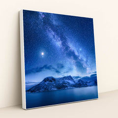 Starlit Fjords: Milky Way Over Norway's Winter Landscape by Anonymous - White Frame Stretchiez