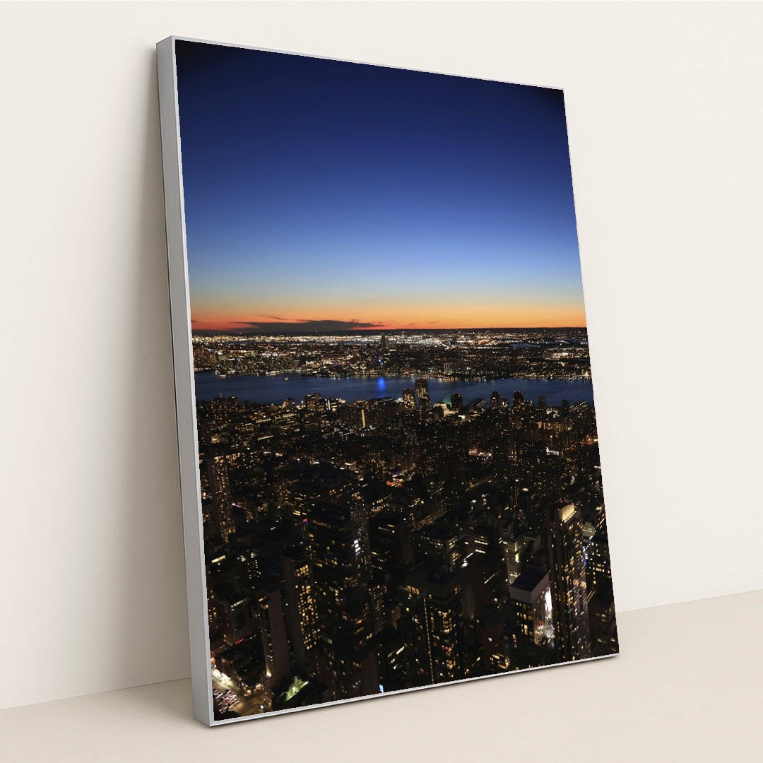 Twilight Skyline of New York City by Kendrick Chen - Silver Frame Stretchiez