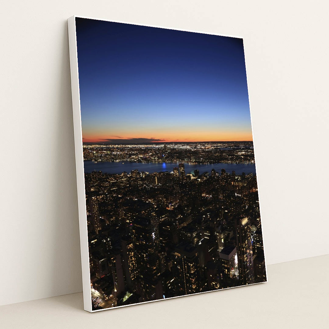Twilight Skyline of New York City by Kendrick Chen - White Frame Stretchiez