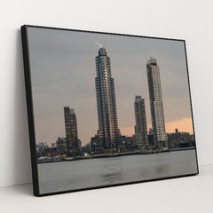 Sunset Reflections Over NYC Skyscrapers by _ Whittington - Black Frame Stretchiez