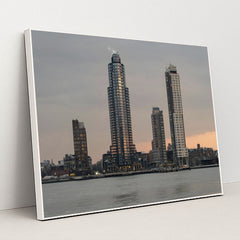 Sunset Reflections Over NYC Skyscrapers by _ Whittington - White Frame Stretchiez
