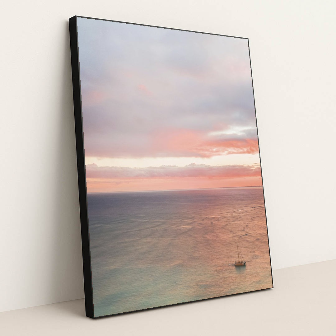 Ocean Sunset Pink Sky by Jess Loiterton - Black Frame Stretchiez