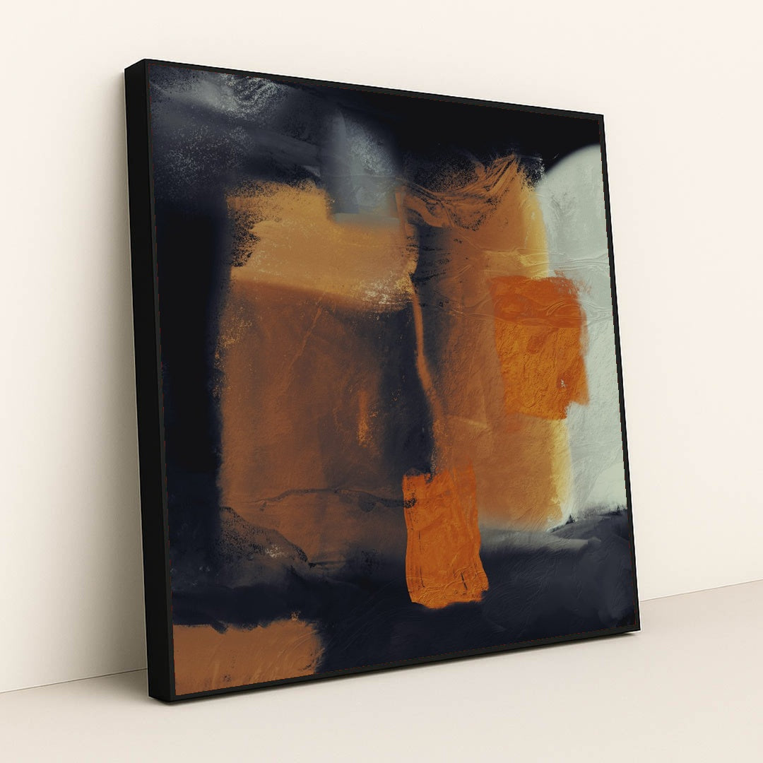 Bold Orange and Black Abstract Statement Piece by Steve Johnson - Black Frame Stretchiez