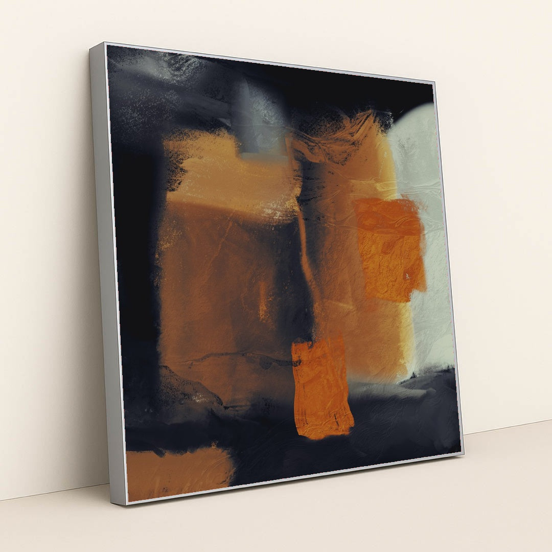 Bold Orange and Black Abstract Statement Piece by Steve Johnson - Silver Frame Stretchiez