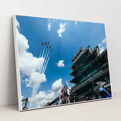 Pagoda and Pylon — Indianapolis 500 US Air Force Flyover by Indycar Photography - White Frame Stretchiez