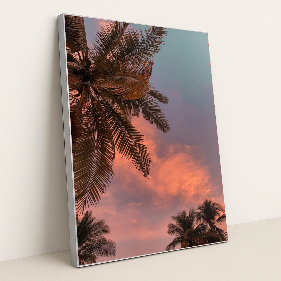 Palm Trees at Sunset by Mel Elías - Silver Frame Stretchiez