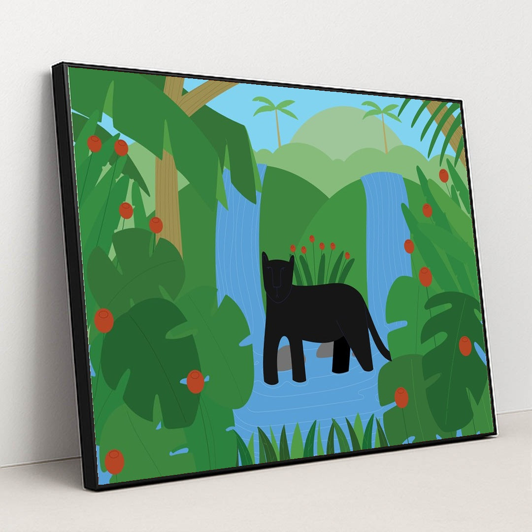Majestic Panther in the Jungle by Luisa Roth - Black Frame Stretchiez