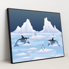 Penguins Swimming in the Ocean by Riswan Ratta - Black Frame Stretchiez