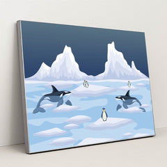 Penguins Swimming in the Ocean by Riswan Ratta - Silver Frame Stretchiez