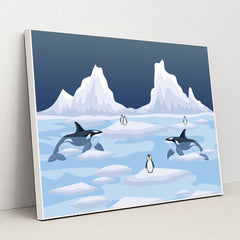 Penguins Swimming in the Ocean by Riswan Ratta - White Frame Stretchiez