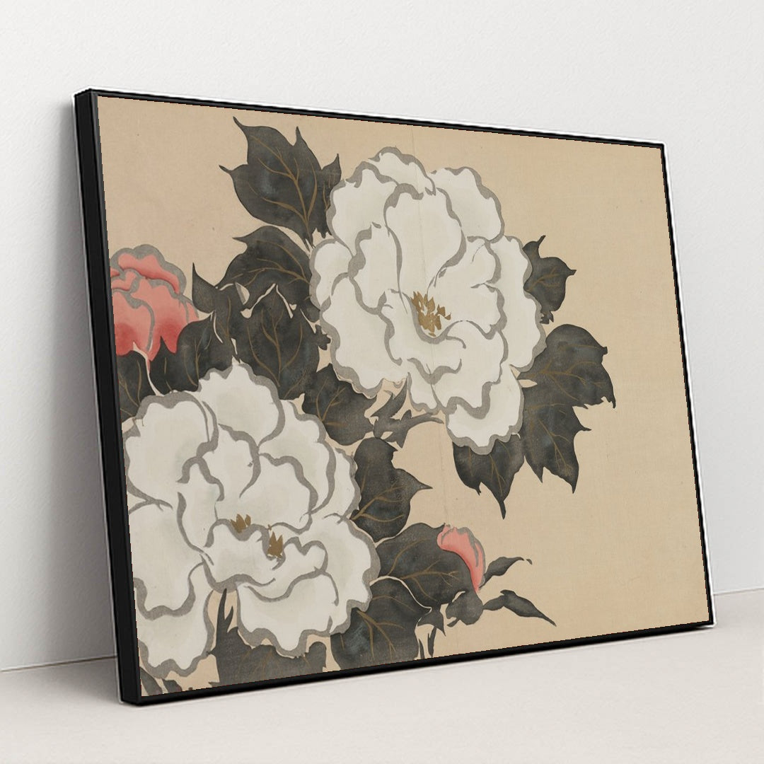Peonies (Fukamigusa) (1909-1910) by Kamisaka Sekka - Black Frame Stretchiez