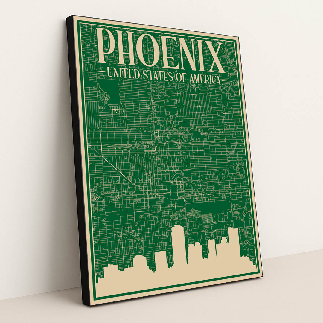 Blueprint of Phoenix Cityscape and Architecture by Anonymous - Black Frame Stretchiez