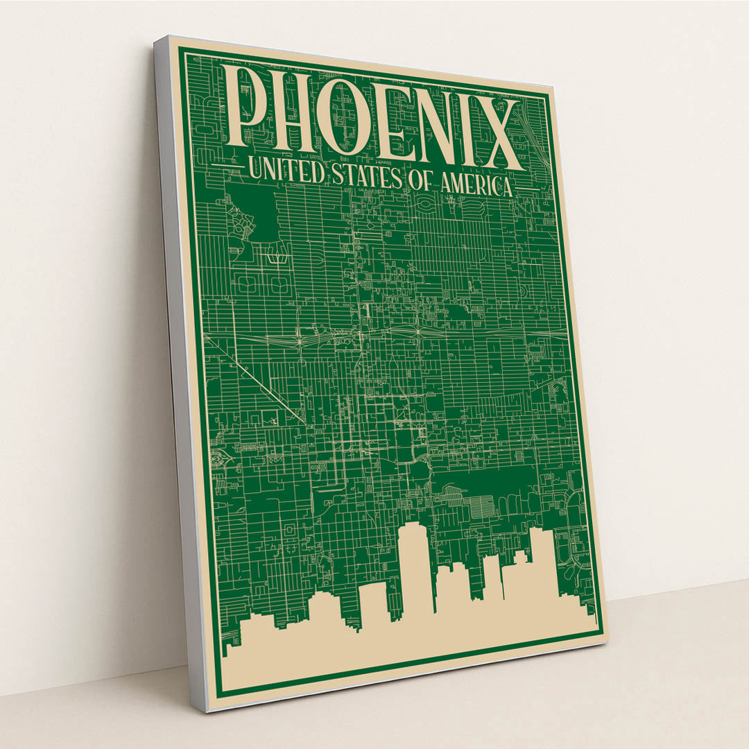 Blueprint of Phoenix Cityscape and Architecture by Anonymous - Silver Frame Stretchiez