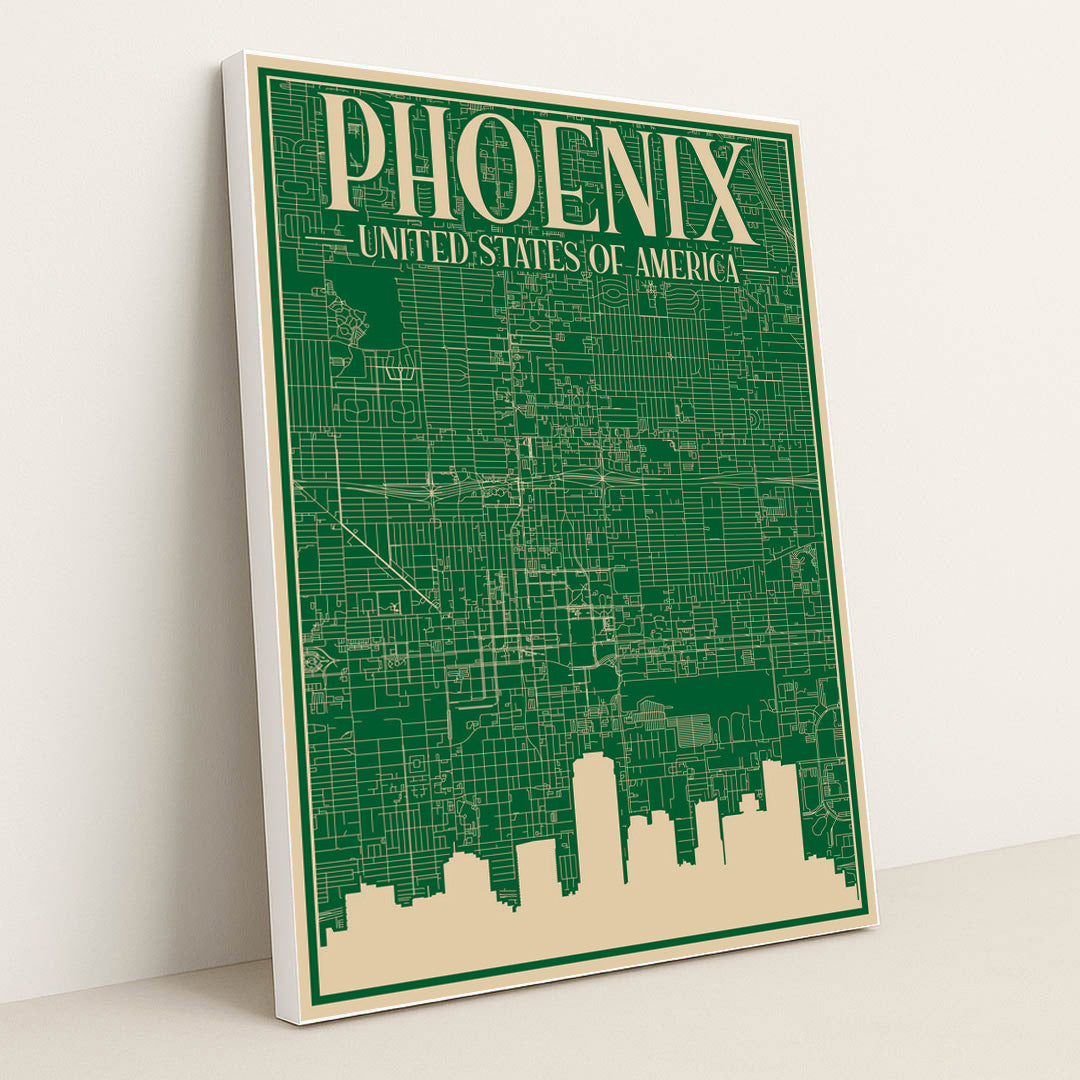 Blueprint of Phoenix Cityscape and Architecture by Anonymous - White Frame Stretchiez