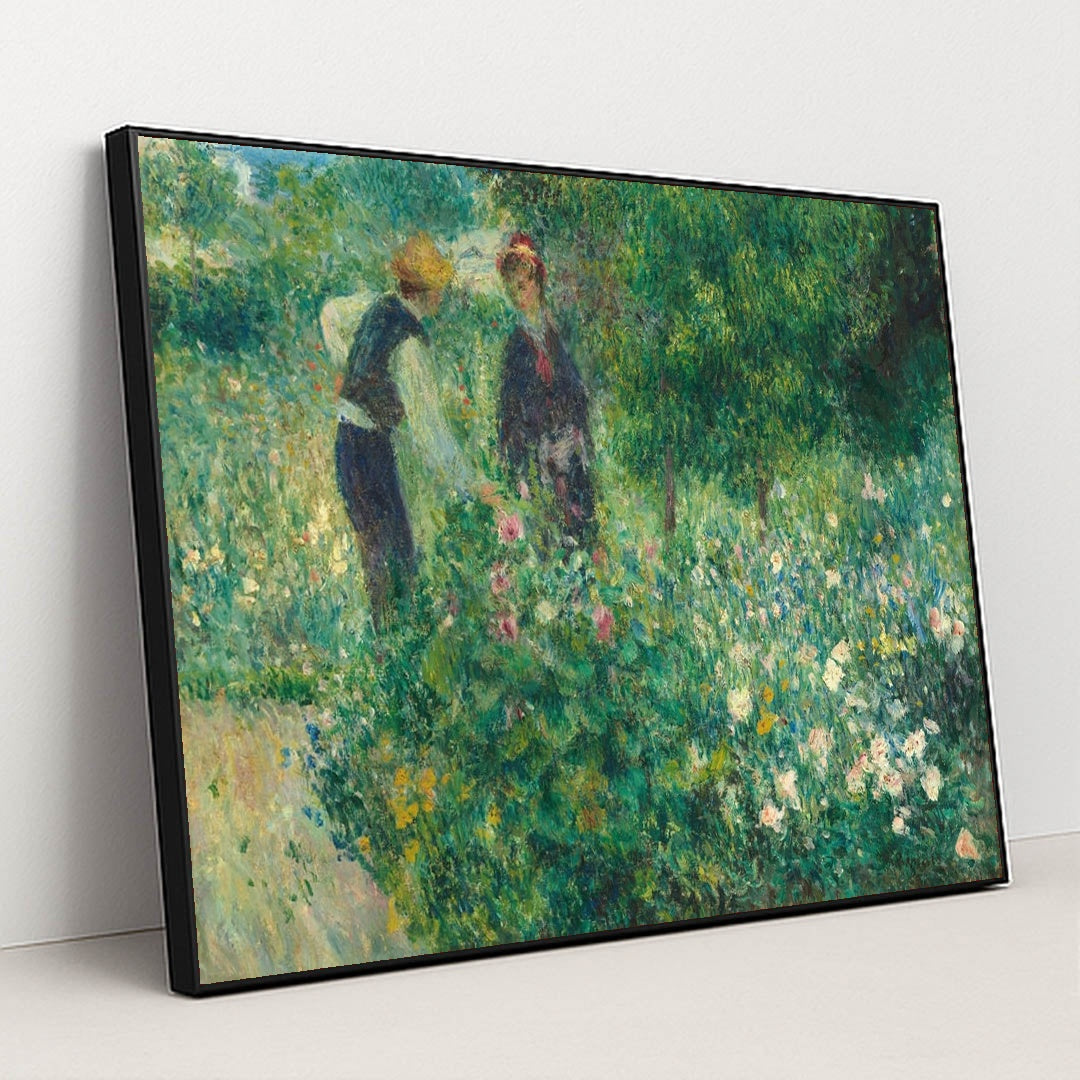 Picking Flowers 1875 by Auguste Renoir - Black Frame Stretchiez