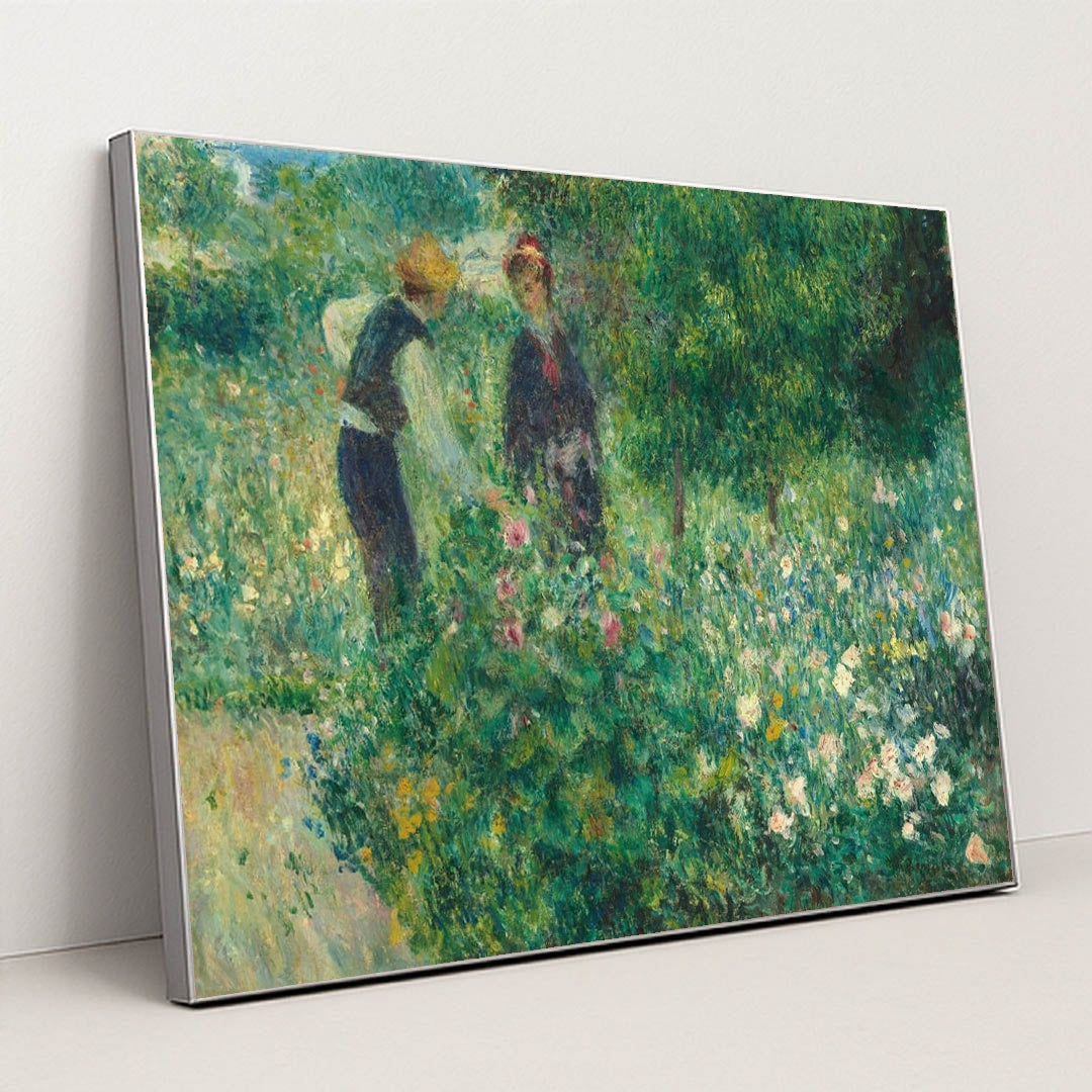 Picking Flowers 1875 by Auguste Renoir - Silver Frame Stretchiez