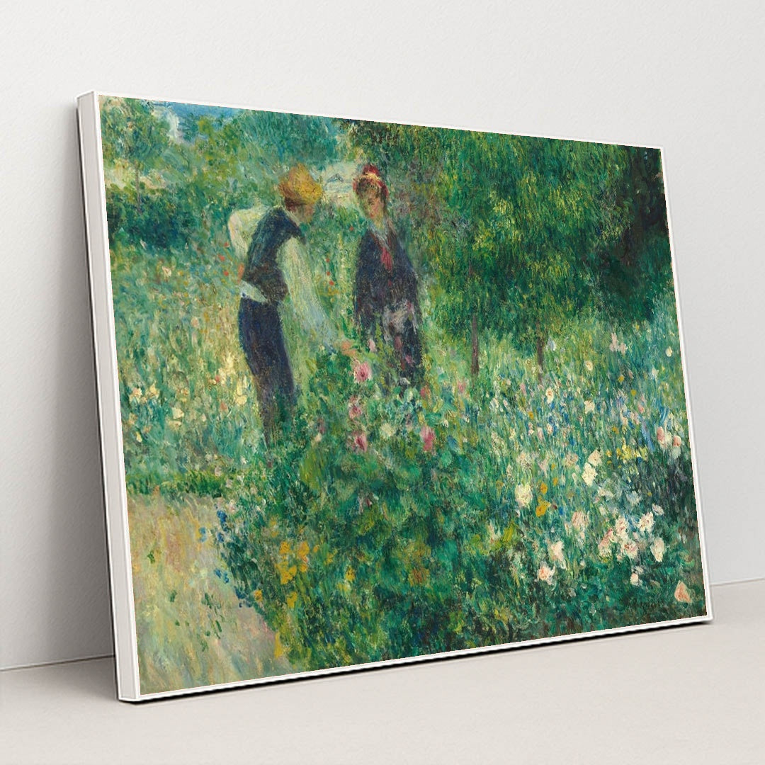 Picking Flowers 1875 by Auguste Renoir - White Frame Stretchiez