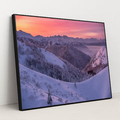 Pink Air Over Quiet Hills by Ales Krivec - Black Frame Stretchiez