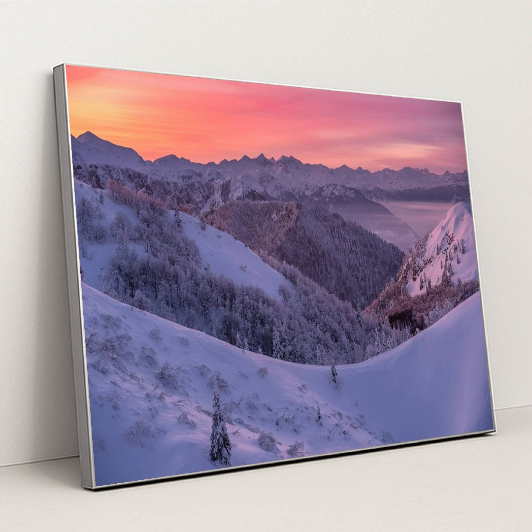 Pink Air Over Quiet Hills by Ales Krivec - Silver Frame Stretchiez
